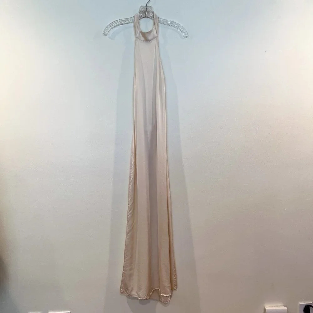 LNA Silk Blend Cream Halter Open Back Formal Classic Satin Maxi Dress Medium - Picture 2 of 12